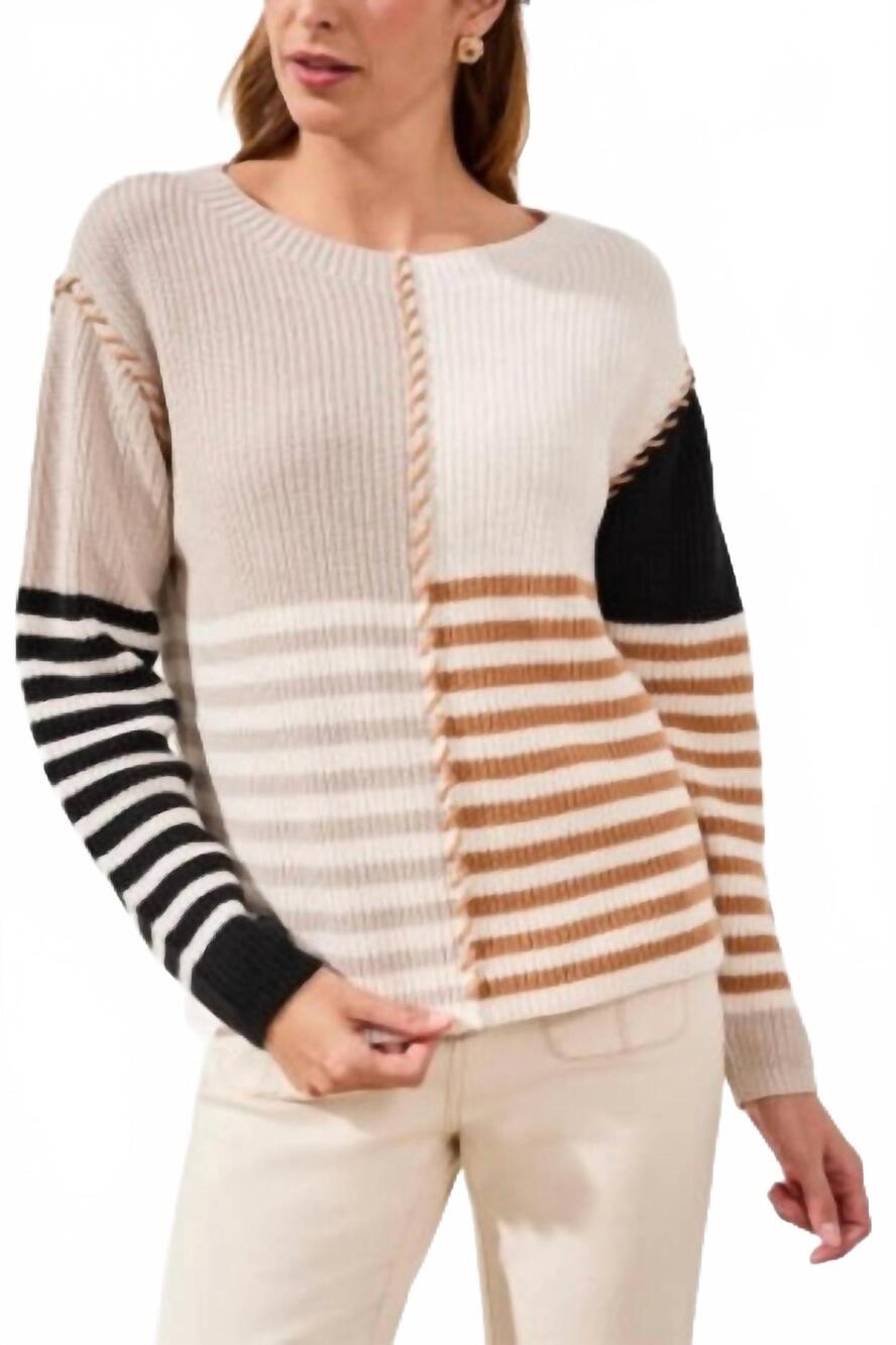 NEW TRIBAL multi stripe textured boat neck sweater in quartz